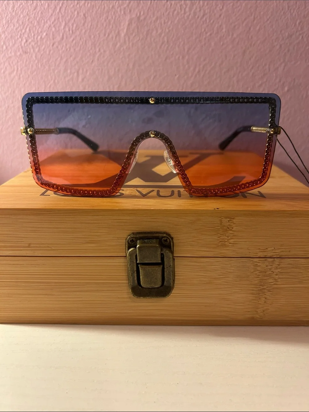 Gradient Blue-to-Orange Oversized Shield Sunglasses - Women Accessories